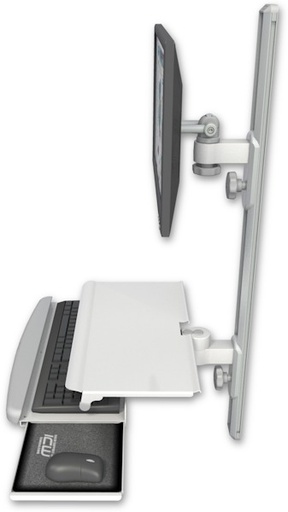 [EV65-T36D-KUS] AccessMount™ ErgoVision 65 LCD mount on a 36" wall track with separate arms and a work surface tray and slide-out keyboard tray