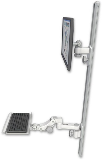 [EV65-T50D-KP12-AS1] AccessMount™ ErgoVision 65 LCD mount on a 50" wall track with separate arms, a 12" paralink keyboard tray, and an 6" arm