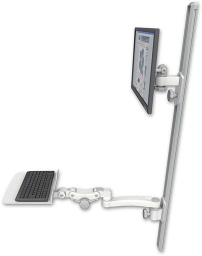 [EV65-T50D-KP12F-A1] AccessMount™ ErgoVision 65 LCD mount on a 50" wall track with separate arms, a 12" flat paralink keyboard tray, and an 11" arm