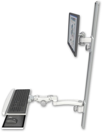 [EV65-T50D-KPB-A1] AccessMount™ ErgoVision 65 LCD mount on a 50" wall track with separate arms, a paralink keyboard tray w/ wrist rest bend, and an 11" arm