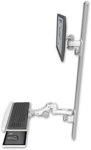 [EV65-T50D-KPB-AS1] AccessMount™ ErgoVision 65 LCD mount on a 50" wall track with separate arms, a paralink keyboard tray w/ wrist rest bend, and an 6" arm