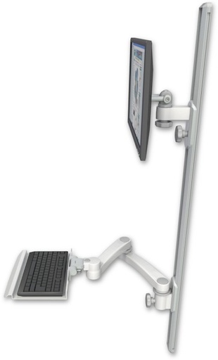 [EV65-T50D-KU12-A2] AccessMount™ ErgoVision 65 LCD mount on a 50" wall track with separate arms, a 12" keyboard tray, and a 20" double-arm