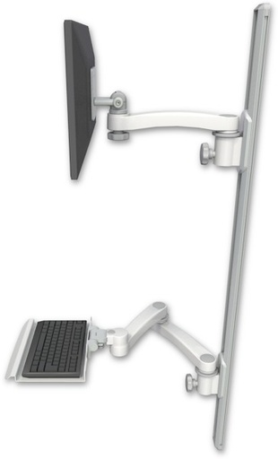 [EV65-T50D-KU12-A3] AccessMount™ ErgoVision 65 LCD mount on a 50" wall track with separate arms, a 12" keyboard tray, and an 11" arm and 20" double-arm