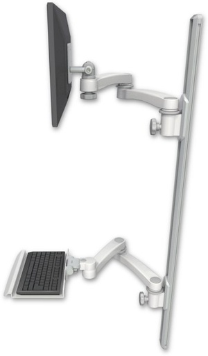 [EV65-T50D-KU12-A4] AccessMount™ ErgoVision 65 LCD mount on a 50" wall track with separate arms, a 12" keyboard tray, and two 20" double-arms