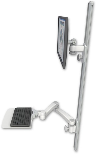 [EV65-T50D-KU12F-A2] AccessMount™ ErgoVision 65 LCD mount on a 50" wall track with separate arms, a 12" flat keyboard tray, and a 20" double-arm