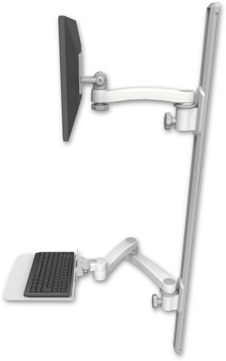 [EV65-T50D-KU12F-A3] AccessMount™ ErgoVision 65 LCD mount on a 50" wall track with separate arms, a 12" flat keyboard tray, and an 11" arm and 20" double-arm