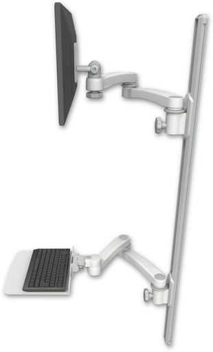 [EV65-T50D-KU12F-A4] AccessMount™ ErgoVision 65 LCD mount on a 50" wall track with separate arms, a 12" flat keyboard tray, and two 20" double-arms