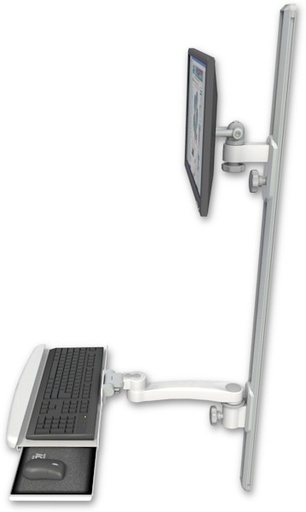 [EV65-T50D-KUB-A1] AccessMount™ ErgoVision 65 LCD mount on a 50" wall track with separate arms, a wrist-rest keyboard tray, and an 11" arm