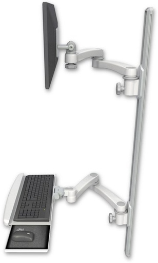 [EV65-T50D-KUB-A4] AccessMount™ ErgoVision 65 LCD mount on a 50" wall track with separate arms, a wrist-rest keyboard tray, and two 20" double-arms