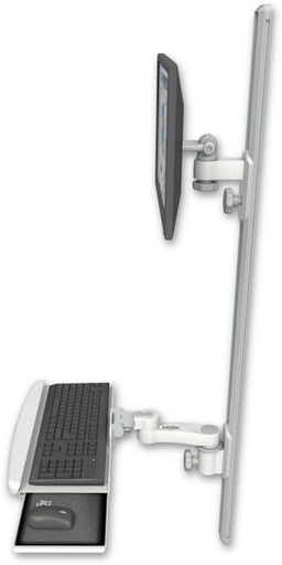 [EV65-T50D-KUB-AS1] AccessMount™ ErgoVision 65 LCD mount on a 50" wall track with separate arms, a wrist-rest keyboard tray, and an 6" arm