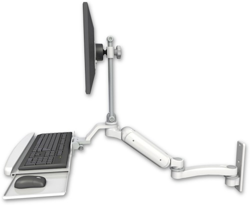 [UL180HEV7-W3-KUB-A1] AccessMount™ Ultra 180 Heavy Duty Arm with EV710 monitor mount wall mount, a wrist-rest keyboard tray, and an 11" arm