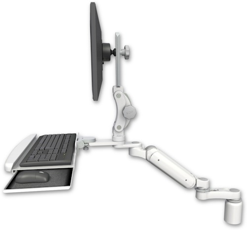 [UL180HP-D3-KDB-AS1] AccessMount™ Ultra 180 Heavy Duty Arm with Paralink monitor mount desk mount, a 3" riser, a wrist-rest keyboard tray, and an 6" arm