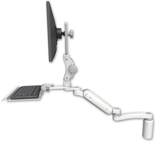 [UL180HP-D5-KD12-A1] AccessMount™ Ultra 180 Heavy Duty Arm with Paralink monitor mount desk mount, a 5" riser, a 12" keyboard tray, and an 11" arm