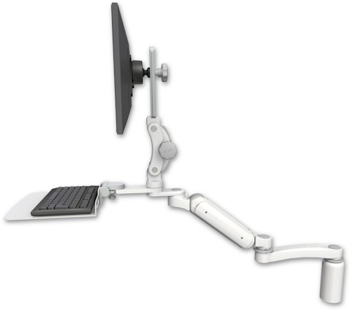 [UL180HP-D5-KD12F-A1] AccessMount™ Ultra 180 Heavy Duty Arm with Paralink monitor mount desk mount, a 5" riser, a 12" flat keyboard tray, and an 11" arm