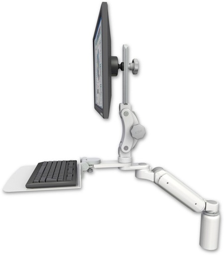 [UL180HP-D5-KD12F] AccessMount™ Ultra 180 Heavy Duty Arm with Paralink monitor mount desk mount, a 5" riser, and a 12" flat keyboard tray