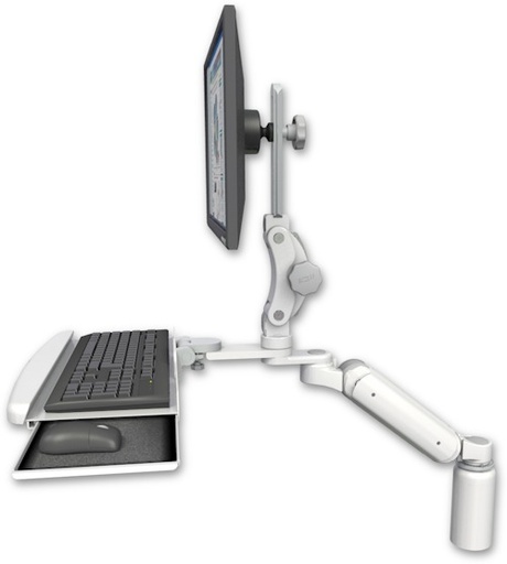 [UL180HP-D5-KDB] AccessMount™ Ultra 180 Heavy Duty Arm with Paralink monitor mount desk mount, a 5" riser, and a wrist-rest keyboard tray