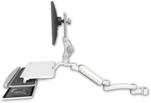 [UL180HP-P2-KUS-A1] AccessMount™ Ultra 180 Heavy Duty Arm with Paralink monitor mount mount for a 2" pole, a work surface tray and slide-out keyboard tray, and an 11" arm