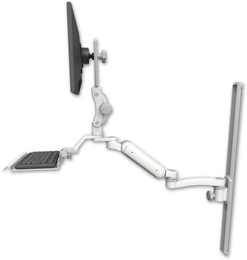 [UL180HP-T36-KU12-A1] AccessMount™ Ultra 180 Heavy Duty Arm with Paralink monitor mount mount on a 36" wall track slider, a 12" keyboard tray, and an 11" arm