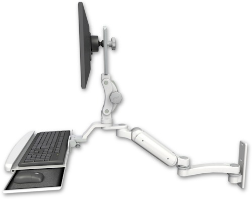 [UL180HP-W3-KUB-A1] AccessMount™ Ultra 180 Heavy Duty Arm with Paralink monitor mount wall mount, a wrist-rest keyboard tray, and an 11" arm