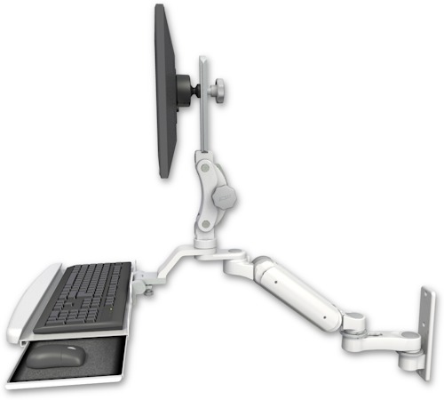 [UL180HP-W3-KUB-AS1] AccessMount™ Ultra 180 Heavy Duty Arm with Paralink monitor mount wall mount, a wrist-rest keyboard tray, and an 6" arm