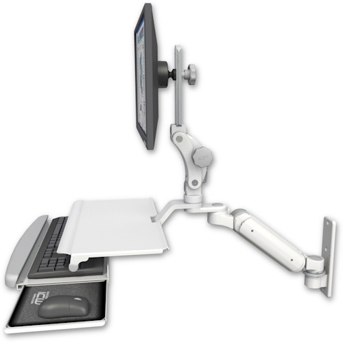 [UL180HP-W3-KUS] AccessMount™ Ultra 180 Heavy Duty Arm with Paralink monitor mount wall mount and a work surface tray and slide-out keyboard tray