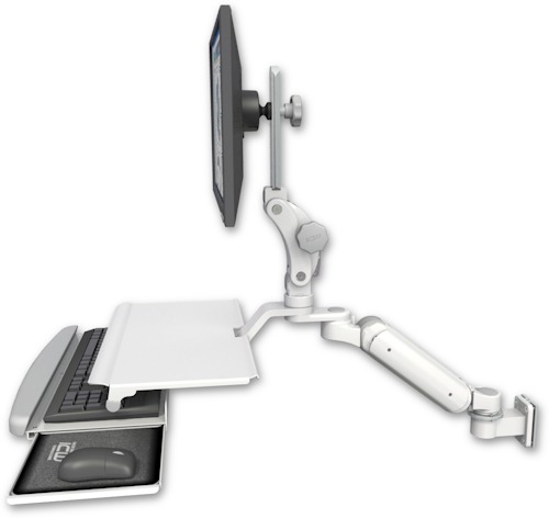 [UL180HP-W5-KUS] AccessMount™ Ultra 180 Heavy Duty Arm with Paralink monitor mount 3.5" wall mount and a work surface tray and slide-out keyboard tray
