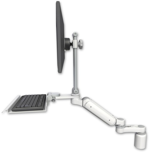 [UL180HEV7-D3-KD12-AS1] AccessMount™ Ultra 180 Arm desk mount with a 7.5" riser, a work surface tray and slide-out keyboard tray, and an 11" arm