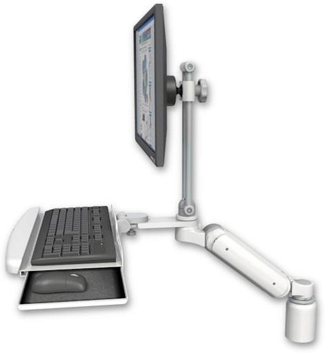 [UL180HEV7-D3-KDB] AccessMount™ Ultra 180 Heavy Duty Arm with EV710 monitor mount desk mount, a 3" riser, and a wrist-rest keyboard tray