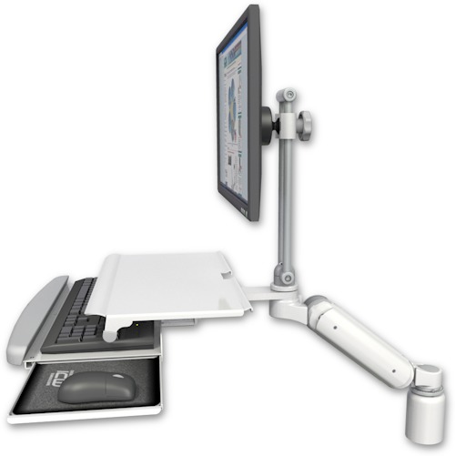 [UL180HEV7-D3-KDS] AccessMount™ Ultra 180 Heavy Duty Arm with EV710 monitor mount desk mount, a 3" riser, and a work surface tray and slide-out keyboard tray