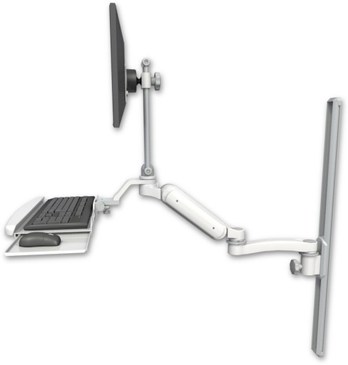 [UL180HEV7-T36-KUB-A1] AccessMount™ Ultra 180 Heavy Duty Arm with EV710 monitor mount mount on a 36" wall track slider, a wrist-rest keyboard tray, and an 11" arm
