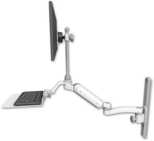 [UL180EV7-T19-KU12F-A1] AccessMount™ Ultra 180 Arm with EV710 monitor mount mount on a 19" wall track slider, a 12" flat keyboard tray, and an 11" arm