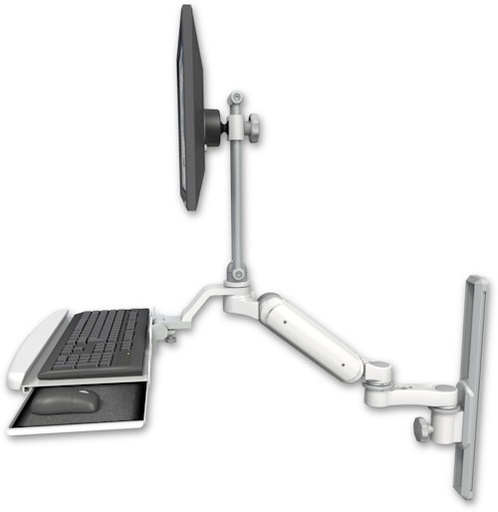 [UL180EV7-T19-KUB-AS1] AccessMount™ Ultra 180 Arm with EV710 monitor mount mount on a 19" wall track slider, a wrist-rest keyboard tray, and an 6" arm