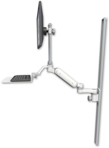 [UL180EV7-T50-KU12F-AS1] AccessMount™ Ultra 180 Arm with EV710 monitor mount mount on a 50" wall track slider, a 12" flat keyboard tray, and an 6" arm