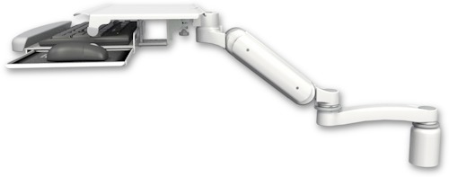[UL180H-D3-KUS-A1] AccessMount™ Ultra 180 Heavy Duty Arm desk mount with a 3" riser, a work surface tray and slide-out keyboard tray, and an 11" arm