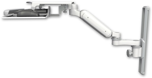 [UL180H-T19-KUS-AS1] AccessMount™ Ultra 180 Heavy Duty Arm mount on a 19" wall track slider with a work surface tray and slide-out keyboard tray and an 6" arm