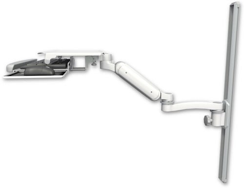[UL180H-T36-KUS-A1] AccessMount™ Ultra 180 Heavy Duty Arm mount on a 36" wall track slider with a work surface tray and slide-out keyboard tray and an 11" arm