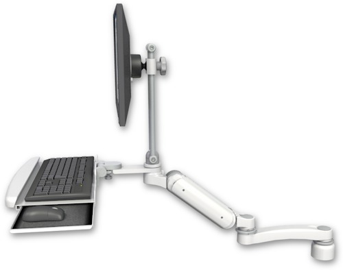 [UL180EV7-D1-KDB-A1] AccessMount™ Ultra 180 Arm with EV710 monitor mount desk mount, a 1" riser, a wrist-rest keyboard tray, and an 11" arm