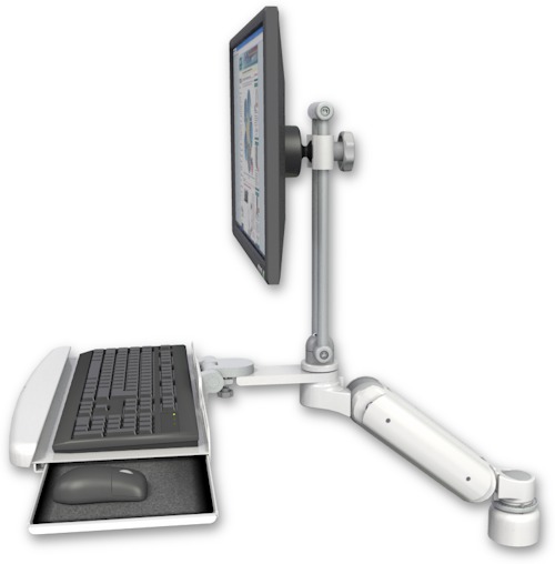 [UL180EV7-D1-KDB] AccessMount™ Ultra 180 Arm with EV710 monitor mount desk mount, a 1" riser, and a wrist-rest keyboard tray