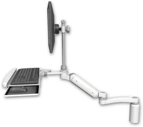[UL180EV7-D5-KDB-A1] AccessMount™ Ultra 180 Arm with EV710 monitor mount desk mount, a 5" riser, a wrist-rest keyboard tray, and an 11" arm