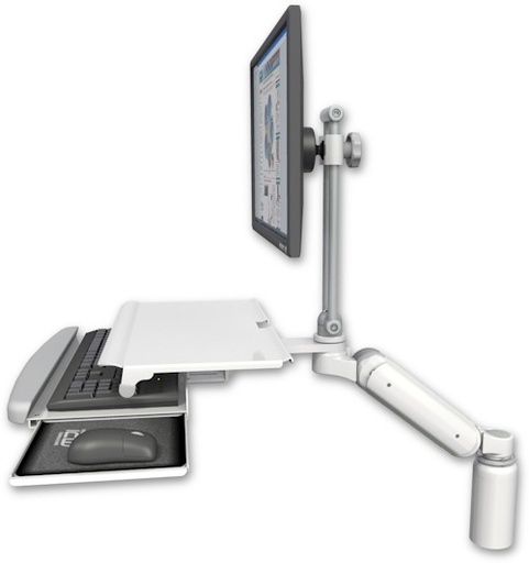 [UL180EV7-D5-KDS] AccessMount™ Ultra 180 Arm with EV710 monitor mount desk mount, a 5" riser, and a work surface tray and slide-out keyboard tray