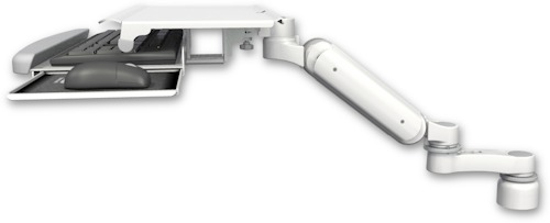 [UL180-D1-KUS-AS1] AccessMount™ Ultra 180 Arm desk mount with a 1" riser, a work surface tray and slide-out keyboard tray, and an 6" arm
