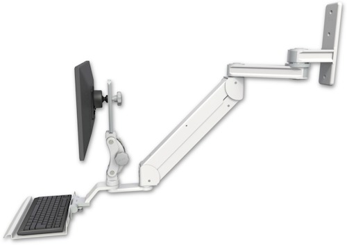 [T2E12P-WT2-KU12] AccessMount™ Titan Elite Paralink LCD mount w/ 12" T2 arm wall mount with a 12" keyboard tray