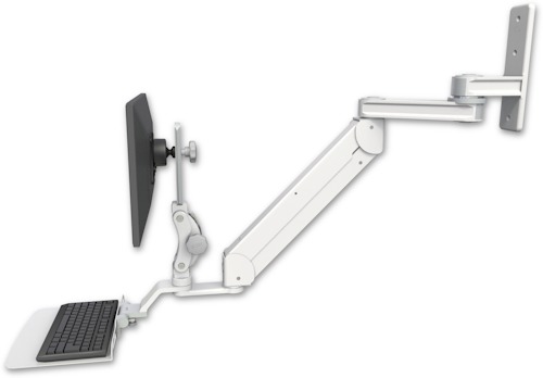 [T2E12P-WT2-KU12F] AccessMount™ Titan Elite Paralink LCD mount w/ 12" T2 arm wall mount with a 12" flat keyboard tray