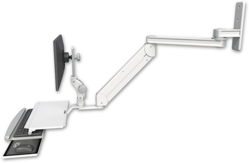 [T2EP-WT2-KUS] AccessMount™ Titan Elite Paralink LCD mount w/ 20" T2 arm wall mount with a work surface tray and slide-out keyboard tray