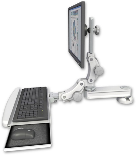 [T2P12-DT2-KPB] AccessMount™ Short single arm T2 Paralink LCD arm desk mount with a paralink keyboard tray w/ wrist rest bend