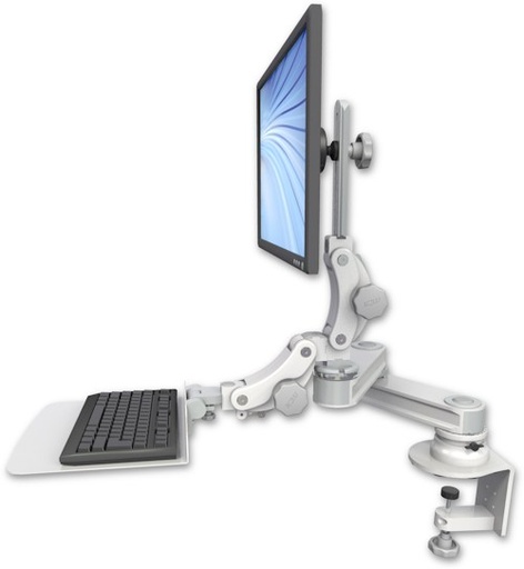 [T2P1212-CT2-KP12F] AccessMount™ Short T2 Paralink LCD arm desk clamp with a 12" flat paralink keyboard tray