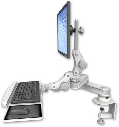 [T2P1212-CT2-KPB] AccessMount™ Short T2 Paralink LCD arm desk clamp with a paralink keyboard tray w/ wrist rest bend