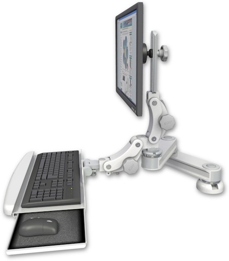 [T2P1212-DT2-KPB] AccessMount™ Short T2 Paralink LCD arm desk mount with a paralink keyboard tray w/ wrist rest bend