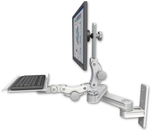[T2P1212-WT2-KP12] AccessMount™ Short T2 Paralink LCD arm wall mount with a 12" paralink keyboard tray