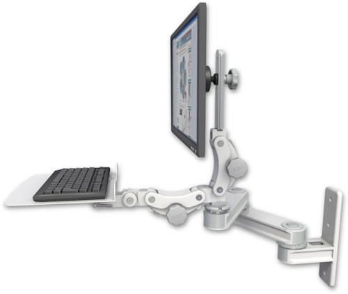 [T2P1212-WT2-KP12F] AccessMount™ Short T2 Paralink LCD arm wall mount with a 12" flat paralink keyboard tray